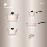 Batería Cocina Aluminio Fundido 7 piezas Fortis Beige
