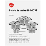 Batería de Cocina 10 Piezas Acero Inoxidable 480-10SS