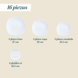 Juego de Vajillas 16 Piezas Porcelana Cuadrado Blanco Cascais