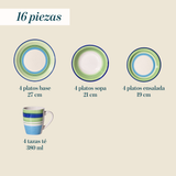 Juego de Vajillas 16 Piezas Pintado a Mano Cascais