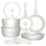 Batería de Cocina 11 Piezas Aluminio Forjado Snap-On White