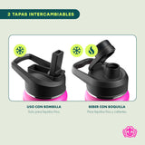 Termo Botella Térmica 1000ml Acero Inoxidable + 2 Tapas Intercambiables Nox