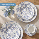 Juego de Vajilla 30 Piezas Porcelana - Decorado Floral Azul Hannah