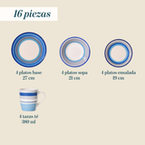 Juego de Vajillas 16 Piezas Pintado a Mano Cascais