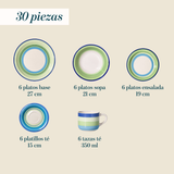 Juego de Vajillas 30 Piezas Pintado a Mano Cascais