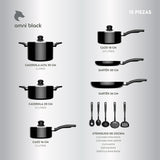 Batería de Cocina 15 Piezas Omni  Black Aluminio Antiadherente
