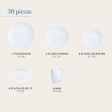 Juego De Vajilla 30 Piezas Porcelana  Blanca Ivy Hallen