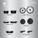 Batería de Cocina 11 Piezas Aluminio Forjado Snap-On Black