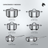 Batería de Cocina Acero Inoxidable 15 Piezas Juego de Ollas Stark
