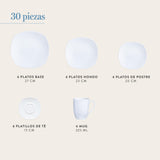 Juego de Vajillas 30 Piezas Porcelana Cuadrado Blanco Cascais
